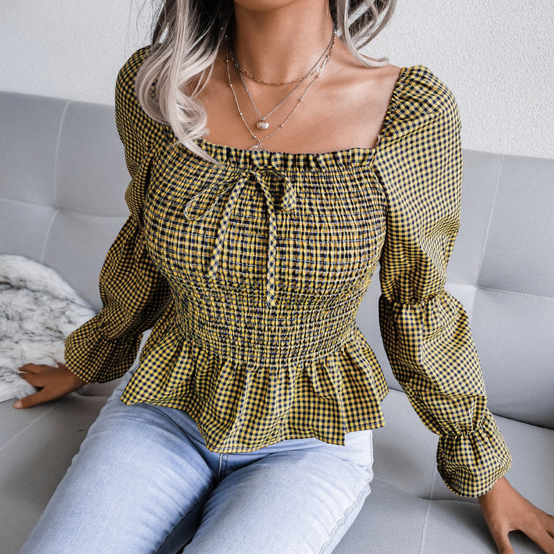 Plaid Off Shoulder Women Blouse