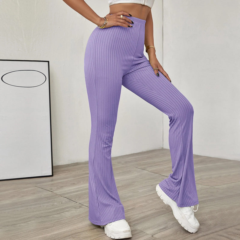 High-Waist Flared Knit Casual Pants for Women Without Belt