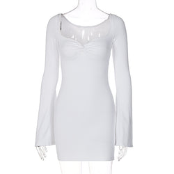 Square Collar Trumpet Sleeve Slim Sexy Dress