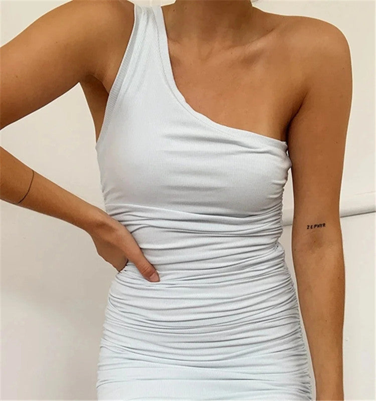 Sexy One-shoulder Ruched Bodycon Dress