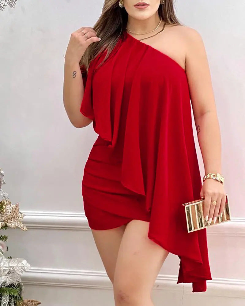 Sleeveless One-Shoulder Dress