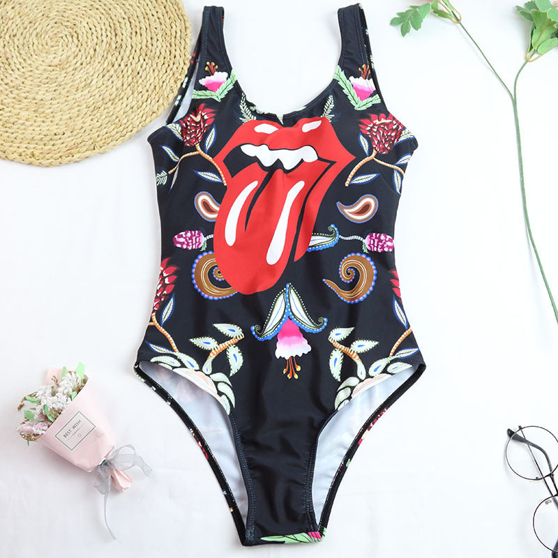 Leopard Lip Printed Sexy One Piece Swimsuit