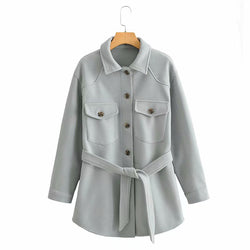 Single-breasted Shirt Jacket Coat with Sashes
