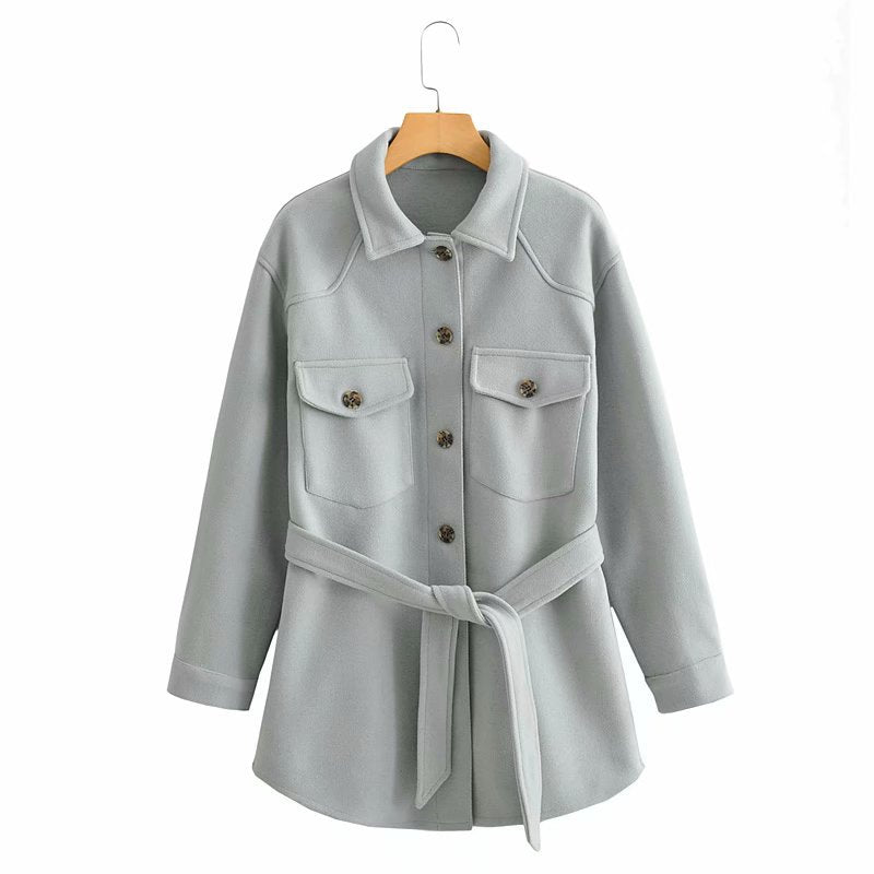 Single-breasted Shirt Jacket Coat with Sashes