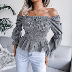 Plaid Off Shoulder Women Blouse