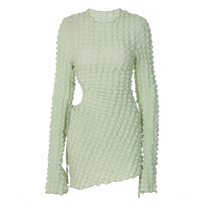 Cut out Waist Long Sleeve Short Dress
