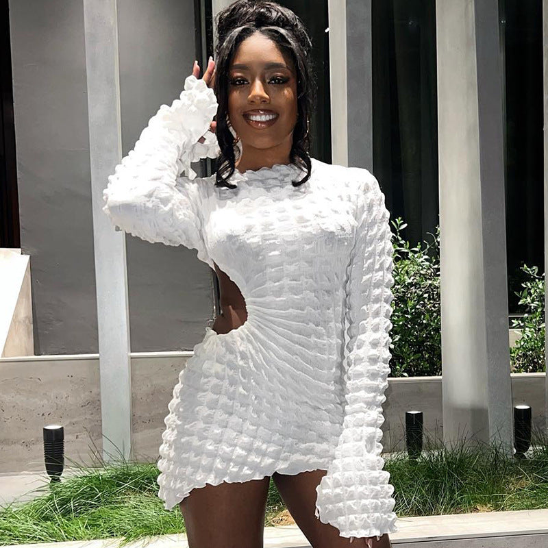Cut out Waist Long Sleeve Short Dress