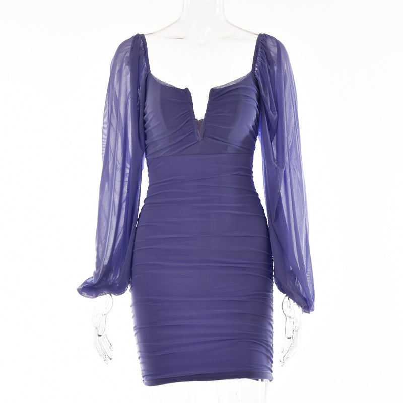 Summer New Mesh Long Sleeve Backless Maxi Dress