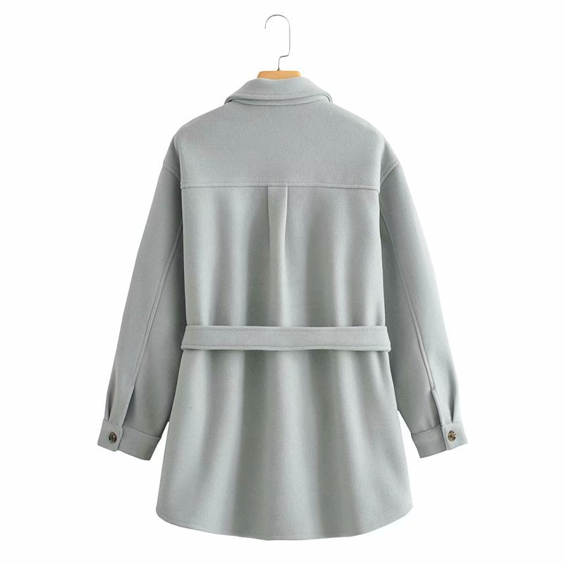 Single-breasted Shirt Jacket Coat with Sashes