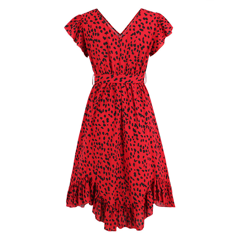 Leopard Print V-neck Mini Dress with Ruffled Sleeves