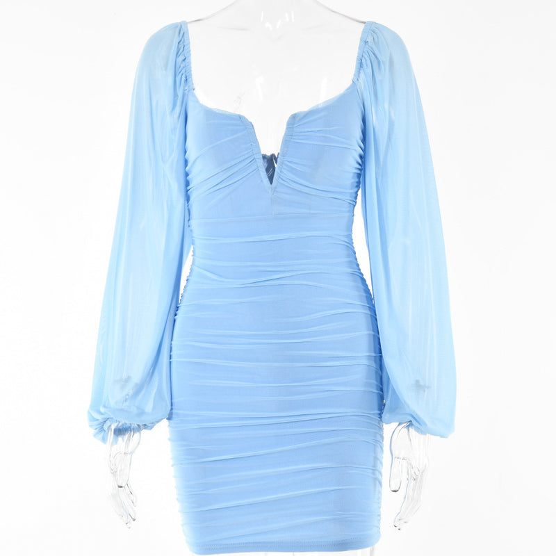 Summer New Mesh Long Sleeve Backless Maxi Dress
