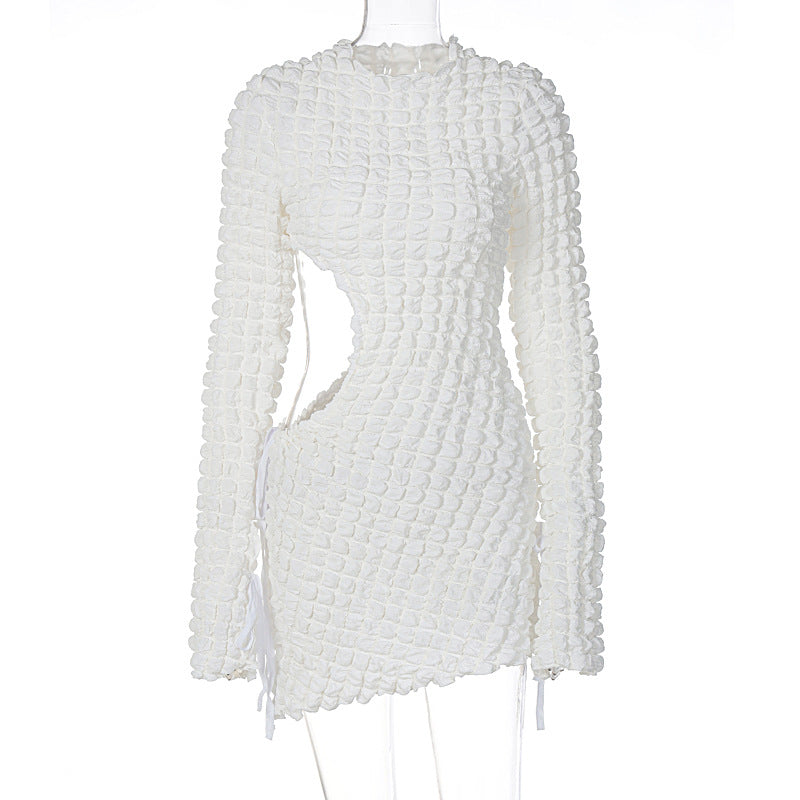 Cut out Waist Long Sleeve Short Dress