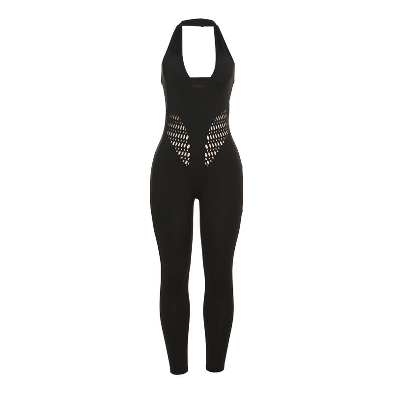 Hollow Perspective High Waist Tight Jumpsuit