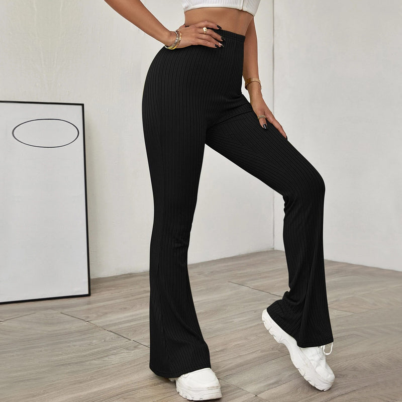 High-Waist Flared Knit Casual Pants for Women Without Belt