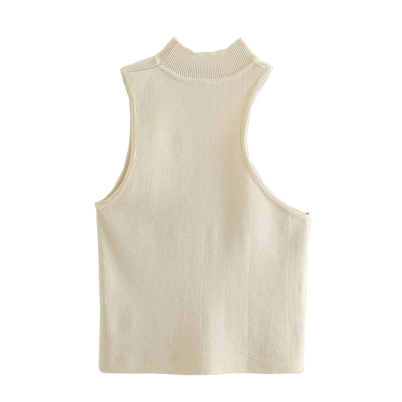 Ribbed Knitted Turtleneck Top Hollow Out Casual Off Shoulder Tops Summer Tank Top Women Solid Cropped Top