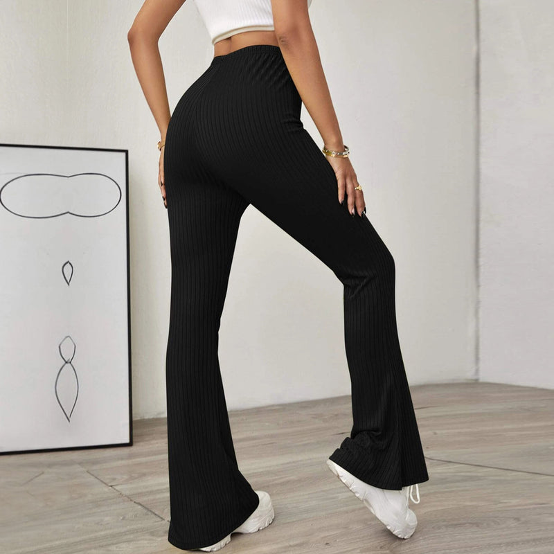 High-Waist Flared Knit Casual Pants for Women Without Belt