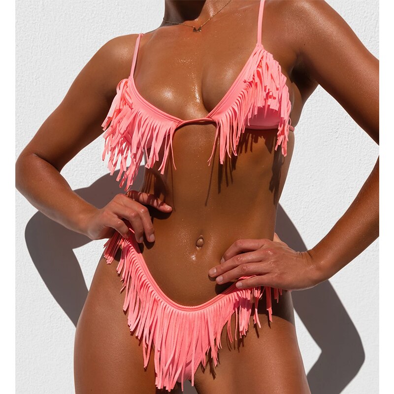 Tassel Bikini  High Cut Swimwear Female Sexy Thong Swimwear Female Micro 2 Pieces Set Triangle Bathing Suit Biquini