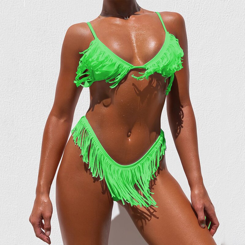 Tassel Bikini  High Cut Swimwear Female Sexy Thong Swimwear Female Micro 2 Pieces Set Triangle Bathing Suit Biquini