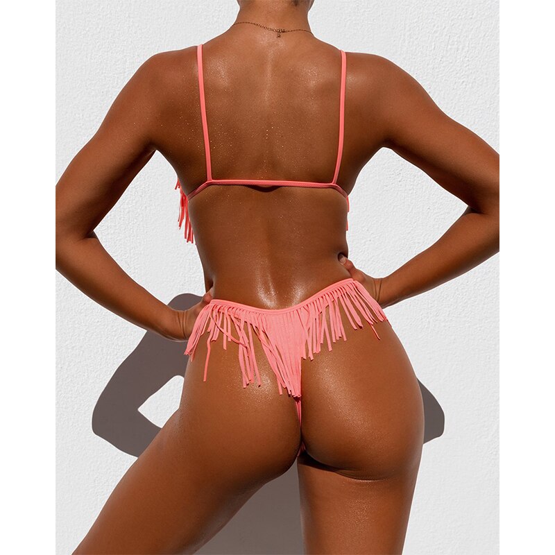 Tassel Bikini  High Cut Swimwear Female Sexy Thong Swimwear Female Micro 2 Pieces Set Triangle Bathing Suit Biquini