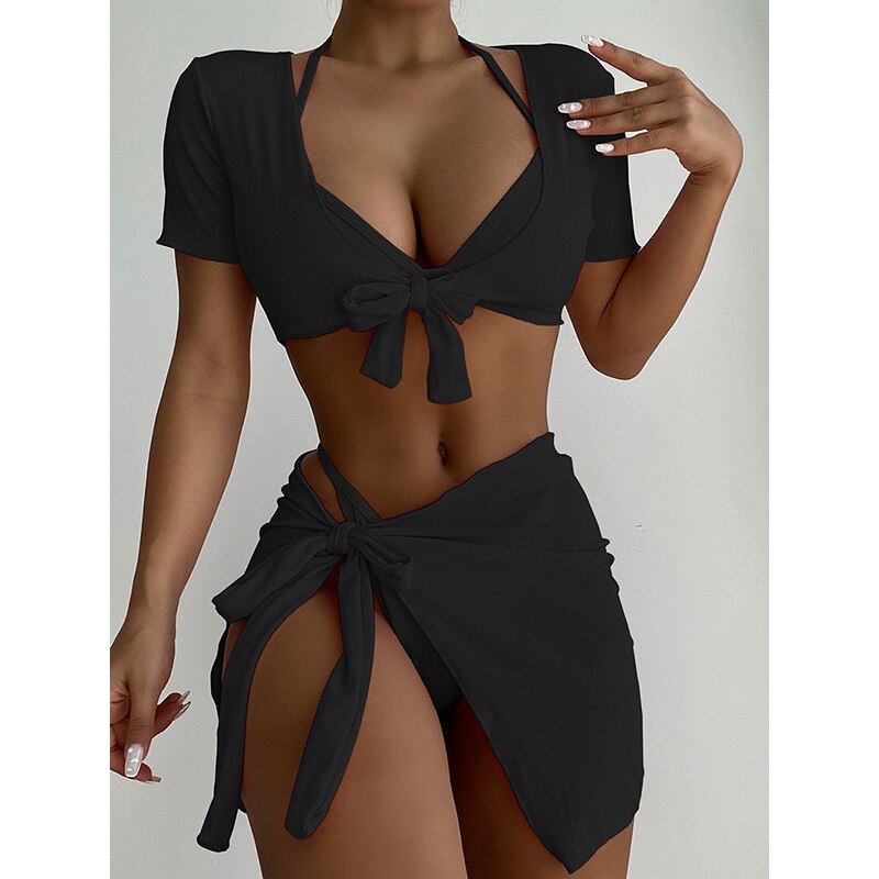 Sexy Knot Bikini Swimsuit Short Sleeve