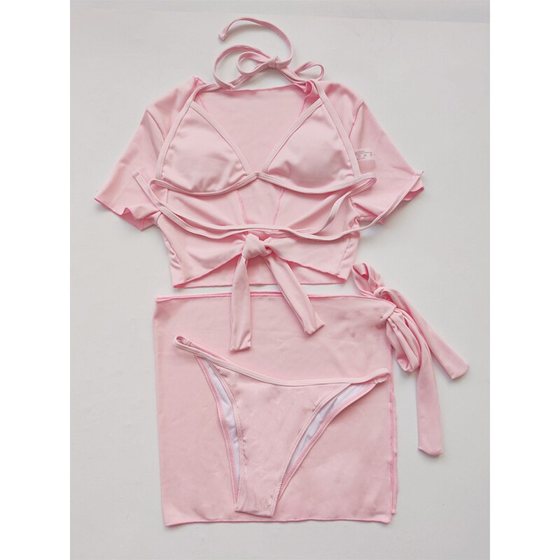Sexy Knot Bikini Swimsuit Short Sleeve