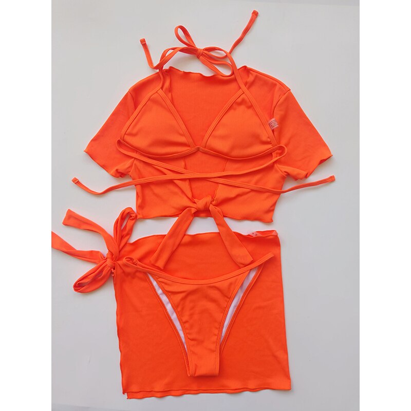 Sexy Knot Bikini Swimsuit Short Sleeve