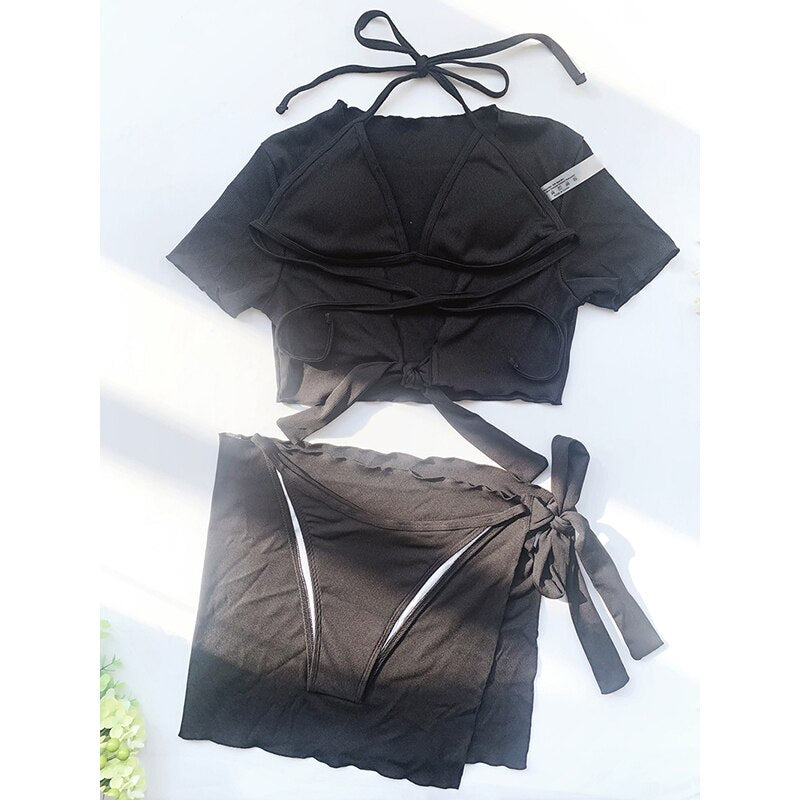 Sexy Knot Bikini Swimsuit Short Sleeve