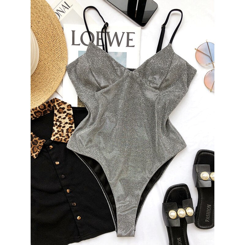 Sparkling One Piece Swimsuit Gradient Swimwear