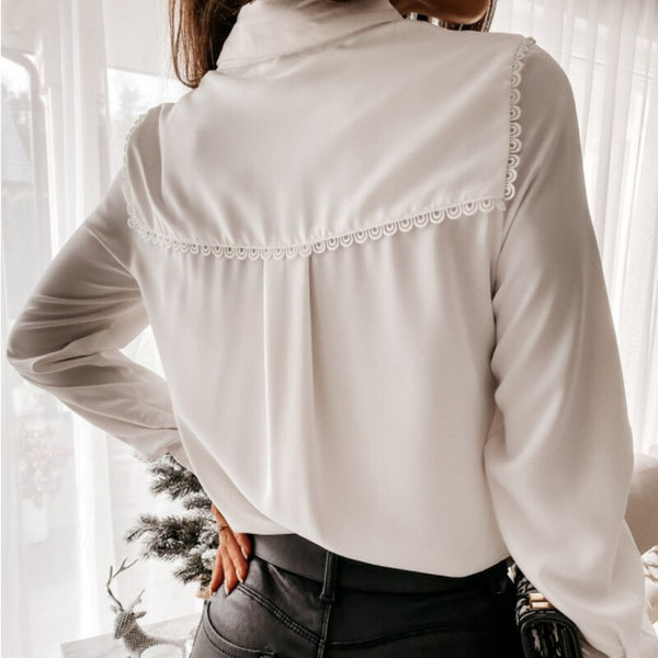 Women Elegant Solid Color Button Blouse Shirt