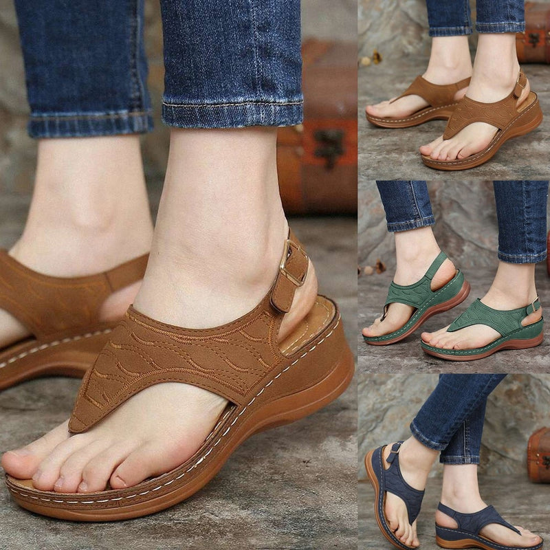 Women Sandals Clip Toe Vintage Flat Retro Shoes Woman Casual Female Beach Sandals
