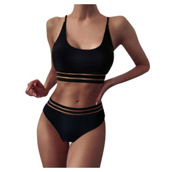 Women's Bikini Black Print Set Push Up Hight Waisted Swimsuit