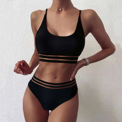 Women's Bikini Black Print Set Push Up Hight Waisted Swimsuit
