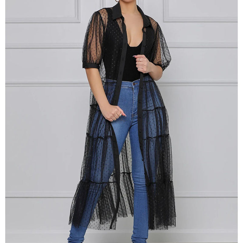 Shirt Style Button Gauze Dress Ladies Long Street Solid Color Dress Casual Home Commuting Dress