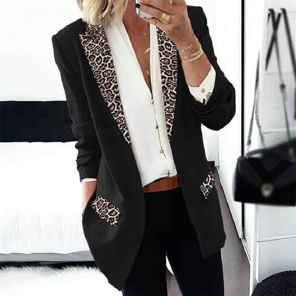 Leopard Print Patchwork Outwear Women Cardigan Coats