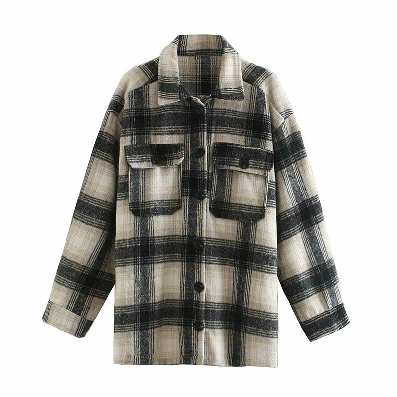 Plaid Shirt Jacket Women's Long Coat Autumn Winter Long Sleeve Outerwear