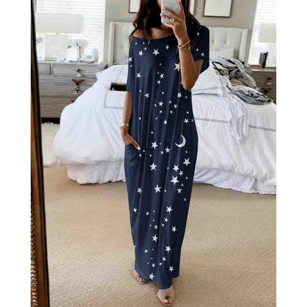 Star Printed Loose Short Sleeve T-shirt Dress